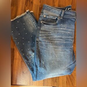INC International Concepts Blue Cropped Jeans with Rhinestone Details - Size 12